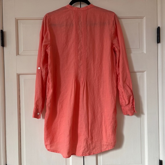 J. Jill Linen Coral Orange Button Down Pleated Tunic Size Small Vacation Coverup - Picture 8 of 11